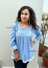 Shanaya Short Chikankari Kurti - Powder Blue
